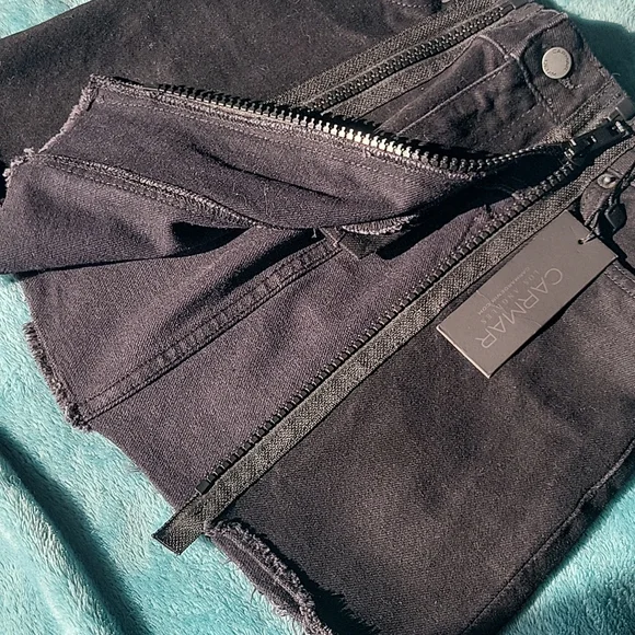 Black Colin Carmar Los Angeles Double Zip-Up Jean Skirt - Picture 8 of 13